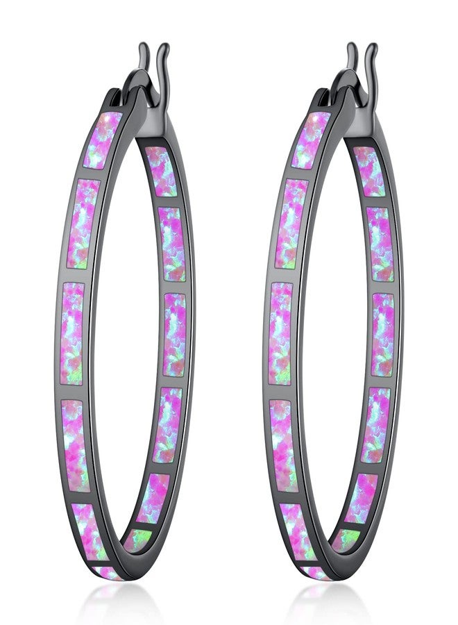 CiNily Opal Hoop Earrings,Women Jewelry Rhodium Plated/Rose Gold or Yellow Gold Plated Gemstone Big Hoop Earrings 32mm, 3 mm, Black Gold Plated, Created Opal - Image 1