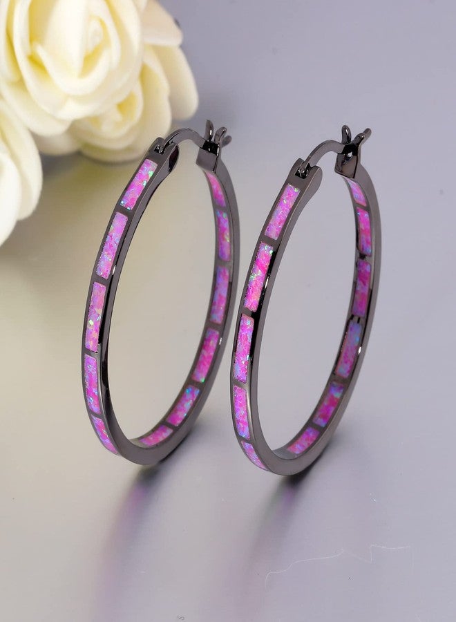 CiNily Opal Hoop Earrings,Women Jewelry Rhodium Plated/Rose Gold or Yellow Gold Plated Gemstone Big Hoop Earrings 32mm, 3 mm, Black Gold Plated, Created Opal - Image 4