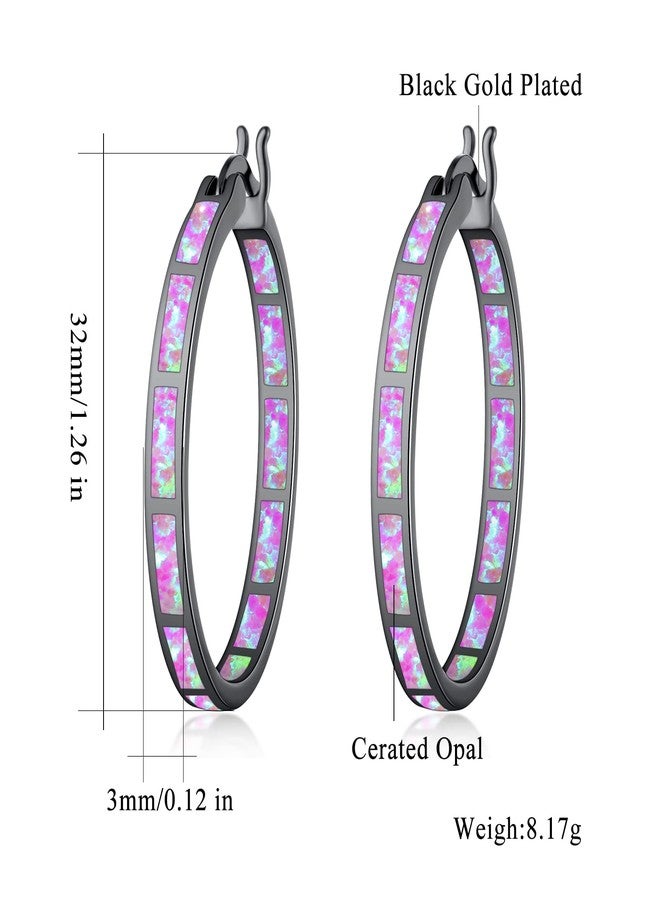 CiNily Opal Hoop Earrings,Women Jewelry Rhodium Plated/Rose Gold or Yellow Gold Plated Gemstone Big Hoop Earrings 32mm, 3 mm, Black Gold Plated, Created Opal - Image 2