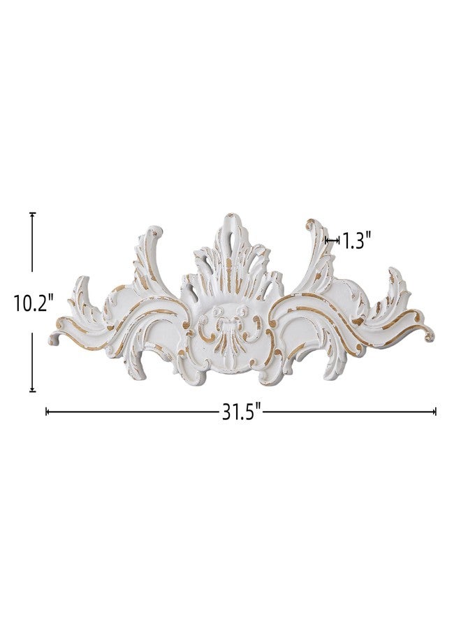 SOFE Vintage Wood Wall Sculpture, 32 Inches Long Horizontal Wall Art, Above Door Wall Decor, Decorative Floral Baroque Design, Hand-Carved Look with Accents - Image 2