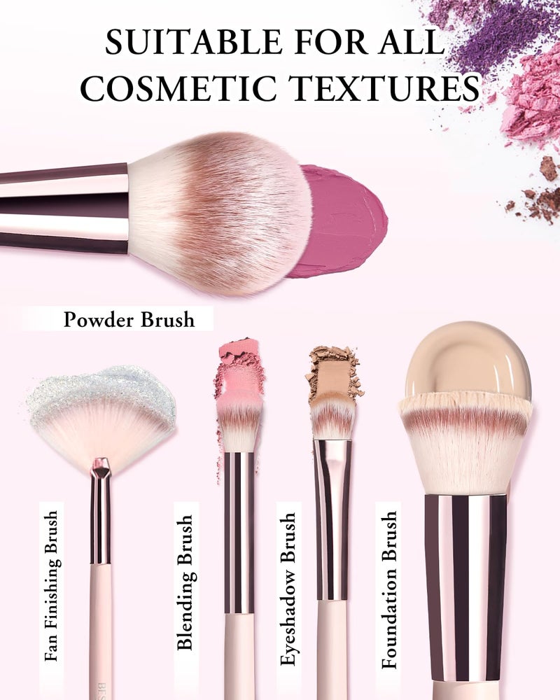 BESTOPE PRO Makeup Brushes with Case, 20PCs Travel Makeup Brush Set, Foundation Concealer Blush Eyeshadow Brush Set Contour Powder Eyebrow Eyelash Brush Kit with Led Light Mirror Holder & 2 Powder Puff-Pink - Image 2