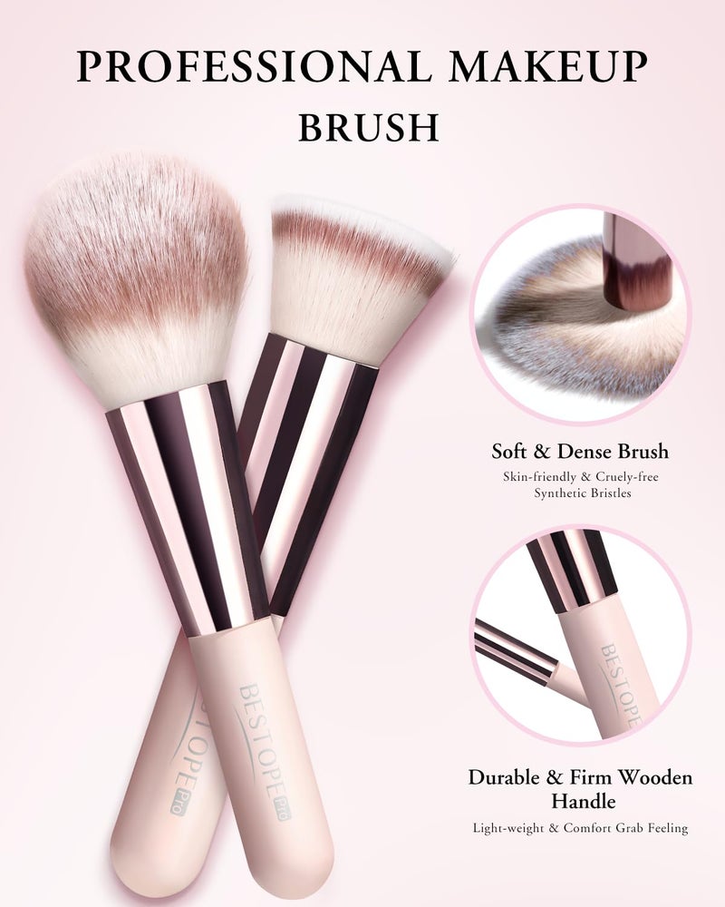 BESTOPE PRO Makeup Brushes with Case, 20PCs Travel Makeup Brush Set, Foundation Concealer Blush Eyeshadow Brush Set Contour Powder Eyebrow Eyelash Brush Kit with Led Light Mirror Holder & 2 Powder Puff-Pink - Image 3