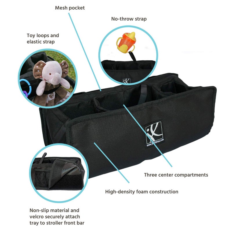 J.L. Childress صينية وجبات الأطفال J.L. Childress العالمية لعربات الأطفال - حامل أكواب، حزام عدم الإلقاء، حلقات ألعاب - صينية وجبات قابلة للإزالة لعربات الأطفال - سوداء - Image 2