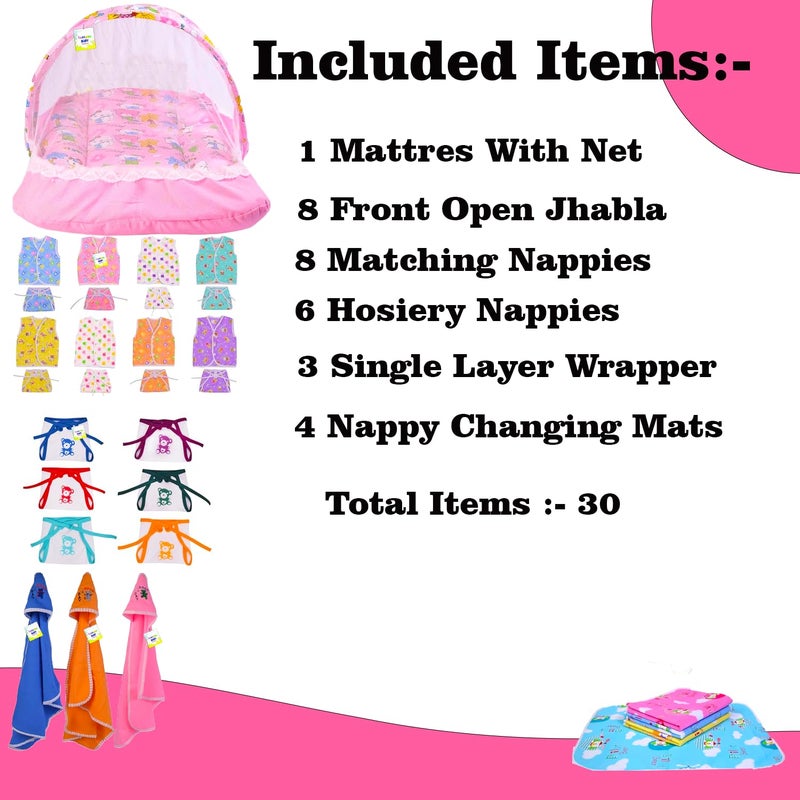 Toddylon Flat Bed 30 in 1 New Born Baby Products All Gift Pack | Baby Bedding Set | Baby Clothes | Essentials Items | Combo Set | Infants | Just Born Boys Girls | Baby Bed (Multicolor, 0-6 Months) - Image 3