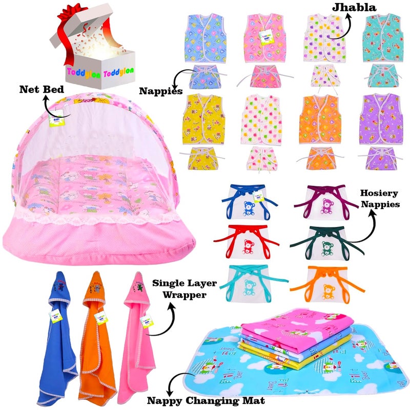 Toddylon Flat Bed 30 in 1 New Born Baby Products All Gift Pack | Baby Bedding Set | Baby Clothes | Essentials Items | Combo Set | Infants | Just Born Boys Girls | Baby Bed (Multicolor, 0-6 Months) - Image 2