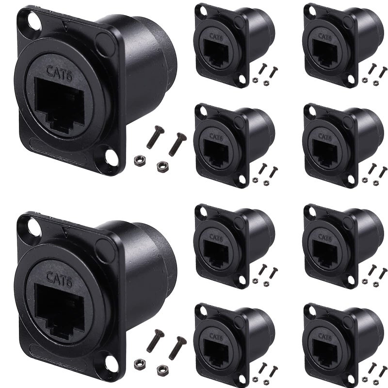 موصل RJ45 نوع D 10 قطع من PENGLIN موصل لوحة محمي RJ45 CAT6CAT5ECAT5 أنثوي إلى أنثوي مقبس مرور شبكة LAN