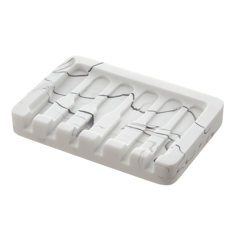 INIUNIK Self Draining Soap Dish  Marble Look Soap Holder Tray Savers Box Container Sponge Holder for Bathroom Shower Kitchen White