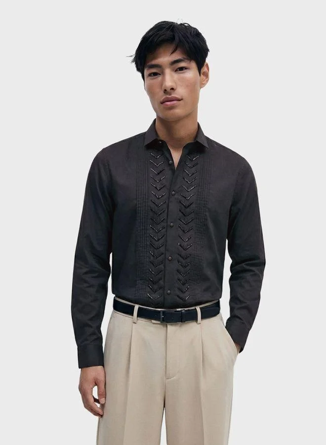 The Indian Garage Co Men Slim Fit Solid Round Neck Full Sleeves Shirt