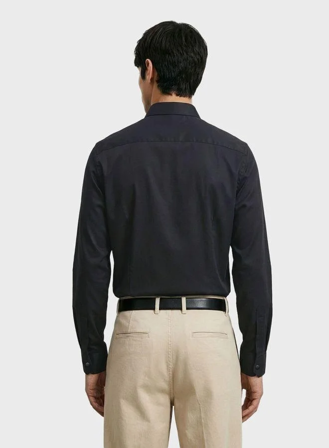 The Indian Garage Co Men Slim Fit Solid Round Neck Full Sleeves Shirt