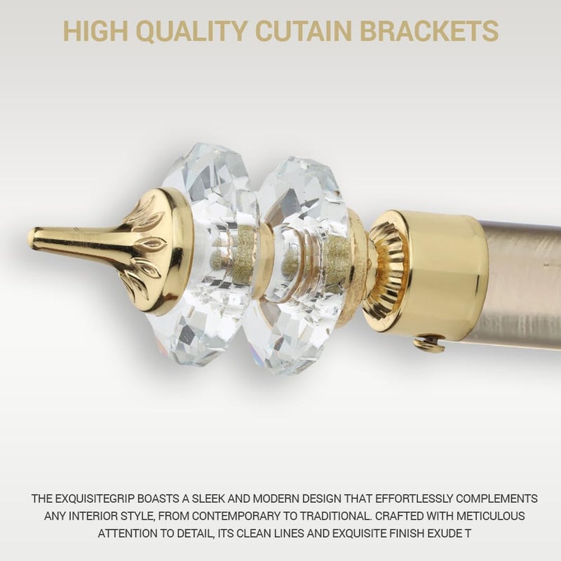 GLOXY ENTERPRISE Aluminium Double Diamond Curtain Brackets Parda Holders with Support Fittings 1 Inch Rod Pocket Finials Designer Door and Window Golden 4 Pair - Image 4