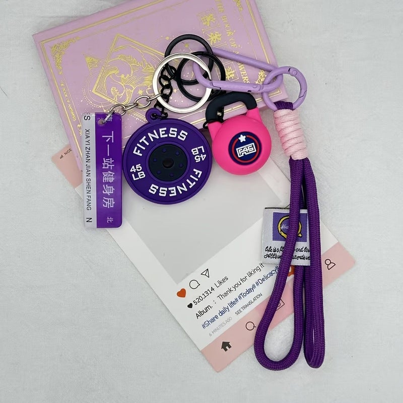 Pink Fitness Enthusiast Creative Gym Equipment Keychain Rubber Key Ring Gift - Image 5