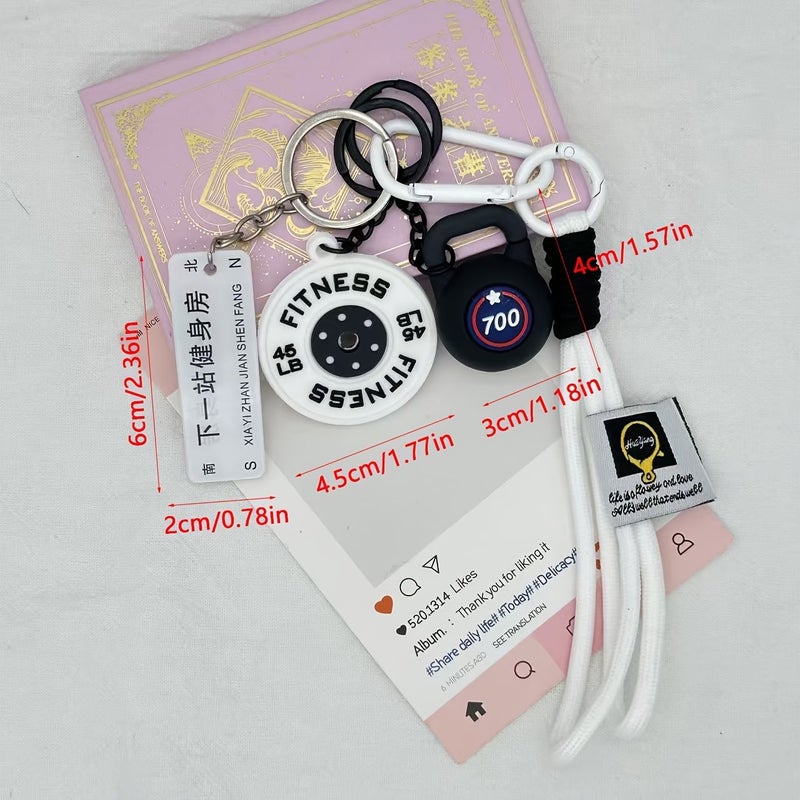 Pink Fitness Enthusiast Creative Gym Equipment Keychain Rubber Key Ring Gift - Image 2