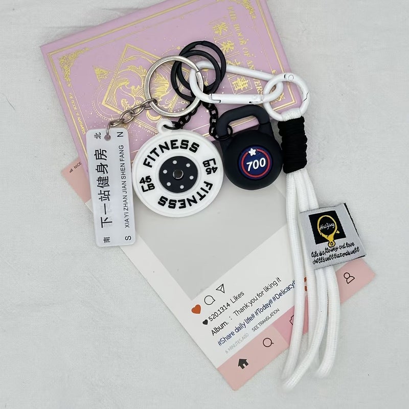 Pink Fitness Enthusiast Creative Gym Equipment Keychain Rubber Key Ring Gift - Image 4
