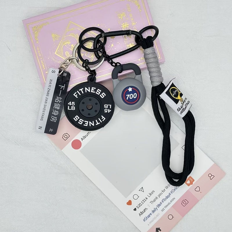 Pink Fitness Enthusiast Creative Gym Equipment Keychain Rubber Key Ring Gift - Image 3