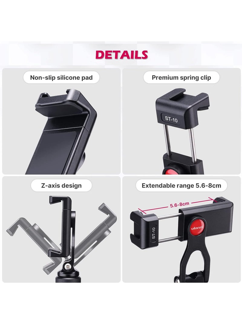 Ulanzi ULANZI Metal Phone Tripod Mount ST-10, Universal 360° Smartphone Adapter with 2 Cold Shoe Mount, Adjustable Cell Phone Clamp Stand Holder, Compatible with iPhone, Samsung Galaxy and All Phones  - Image 5