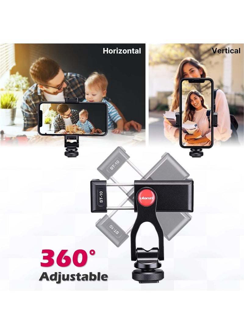Ulanzi ULANZI Metal Phone Tripod Mount ST-10, Universal 360° Smartphone Adapter with 2 Cold Shoe Mount, Adjustable Cell Phone Clamp Stand Holder, Compatible with iPhone, Samsung Galaxy and All Phones  - Image 4