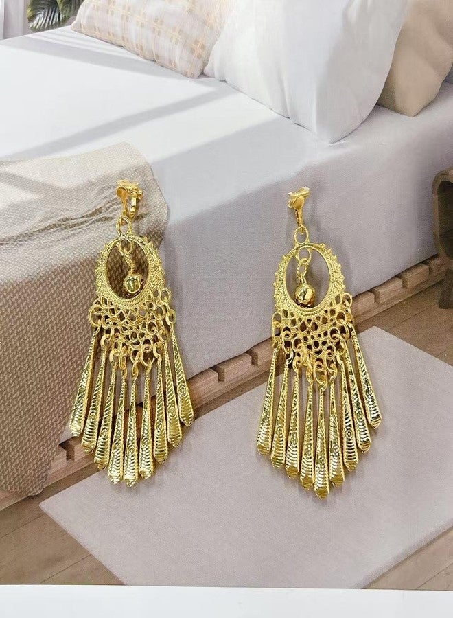 Cykdohy Indian Long Waterdrops Tassel Boho Jingling Bell Ethnic Clip on Earring for Women Lightweight Vintage Bollywood Traditional Gypsy Bohemian Gold Dangle Festival Holiday Party Non Pierced Ears Jewelry - Image 4