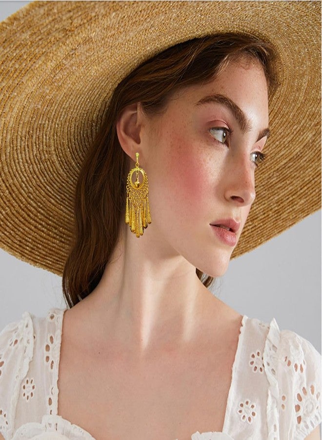 Cykdohy Indian Long Waterdrops Tassel Boho Jingling Bell Ethnic Clip on Earring for Women Lightweight Vintage Bollywood Traditional Gypsy Bohemian Gold Dangle Festival Holiday Party Non Pierced Ears Jewelry - Image 2