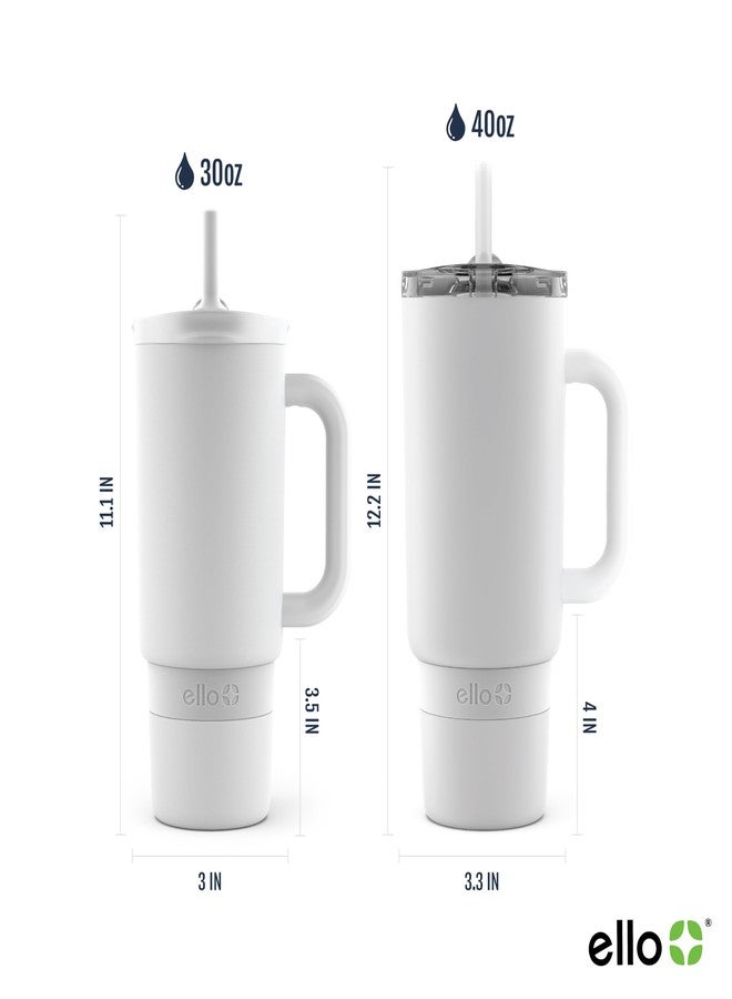 Ello Port 30oz Tumbler with Carry Loop & Integrated Handle | Vacuum Insulated Stainless Steel Reusable Water Bottle Travel Mug | Leak Proof Lid | Flexible Straw | BPA-Free | Dishwasher Safe | White - Image 4