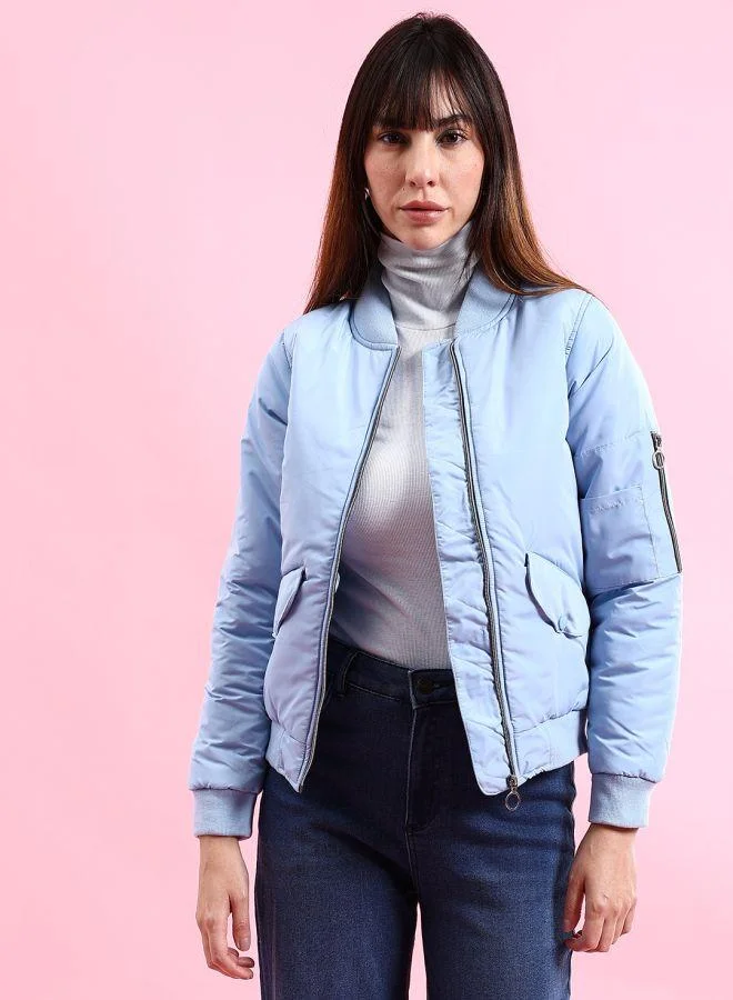 مرفوعة Women Regular Fit Solid Crop Bomber Jacket