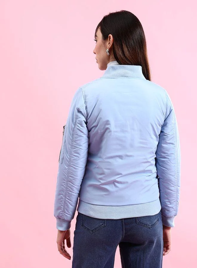 مرفوعة Women Regular Fit Solid Crop Bomber Jacket