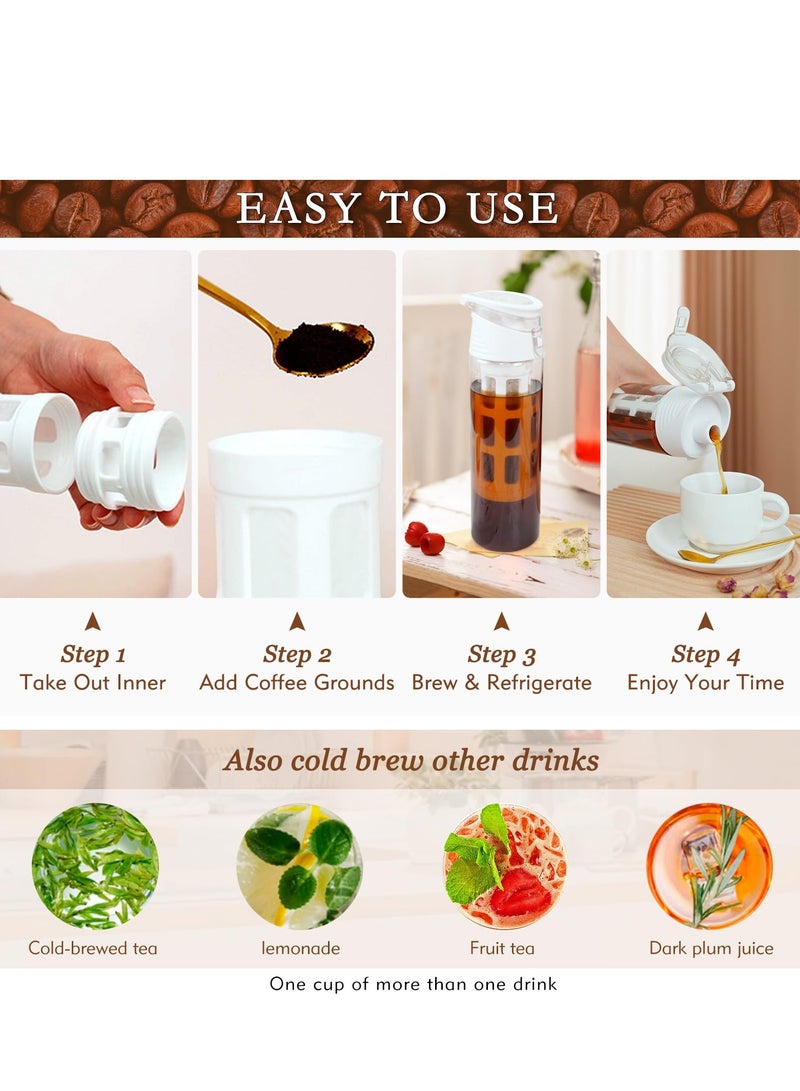 Excefore Cold Brew Coffee Maker White, Cold Brew Maker 550ml, Cold Brew Pitcher 18.6oz, Cold Brew Coffee Pitcher With Portable Handle, Cold Brew Cup Lightweight, Cold Brew Kit For Concentrate, Tea, Water - Image 2