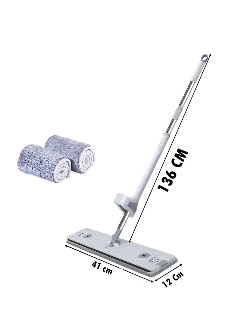 Flat Mop With Total 2 Mop Cloth Set, Long Handle Hands - Image 2