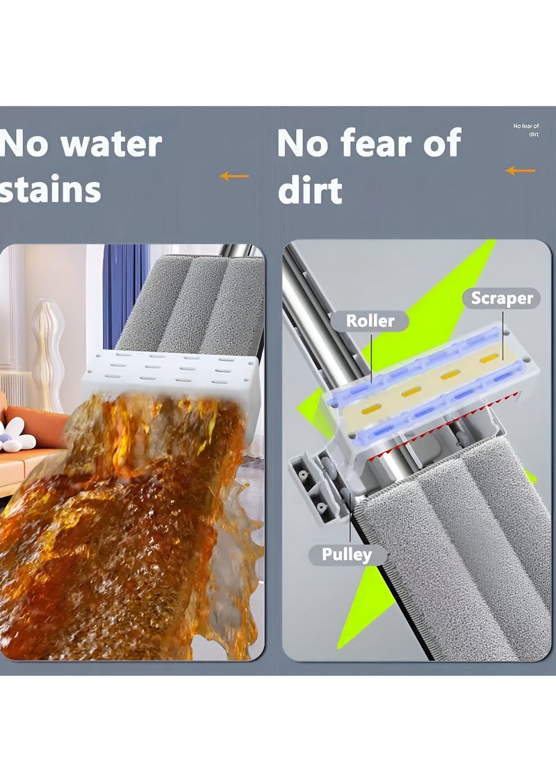 Flat Mop With Total 2 Mop Cloth Set, Long Handle Hands - Image 5