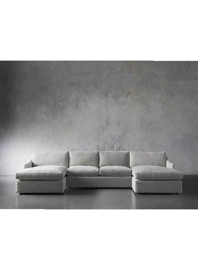 هوم جويز كنبة زاوية رترو كوزي خشب سويدي منجد بالشانيل - تصميم على شكل حرف U - رمادي - Image 1