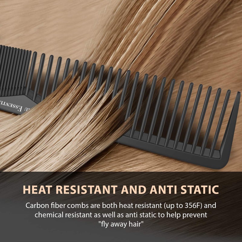 Bardeau Essentials Styling Comb (2 Pack) | Professional 7 Inch Black Carbon Fiber Anti Static Chemical And Heat Resistant Comb For All Hair Types | Fine and Wide Tooth | For Men and Women | By Bardeau Essentials - Image 3