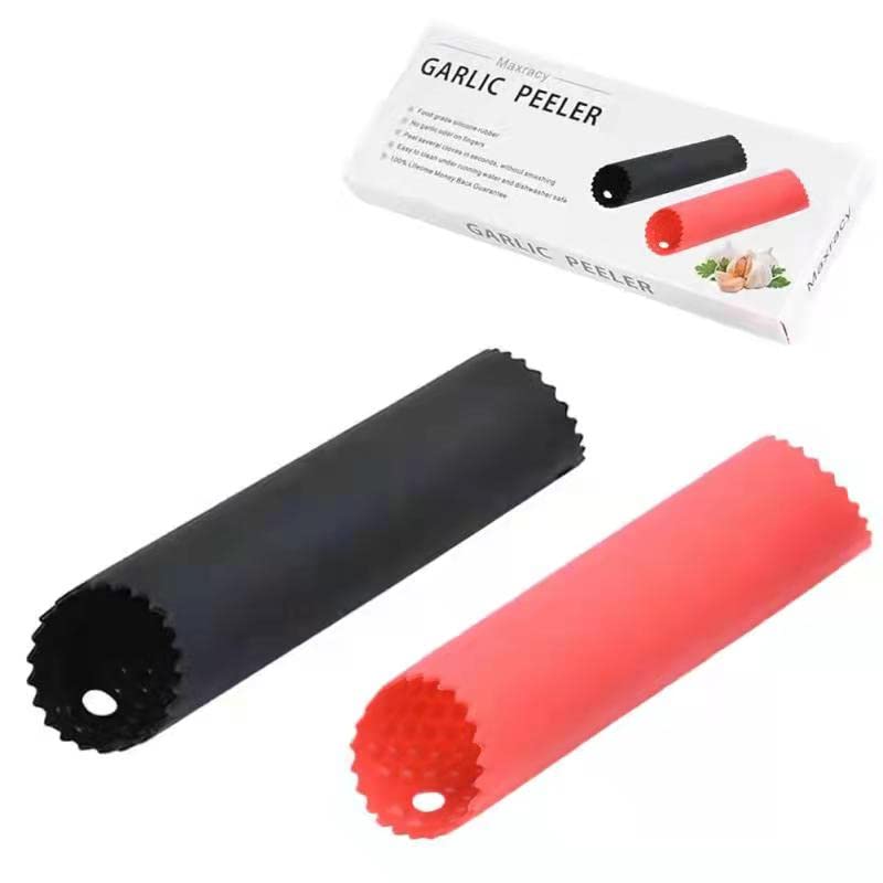 Maxracy Upgraded Version Maxracy 2 Set Peeler Silicone Easy Roll Tube Useful Garlic Odorfree Kitchen Tool RedBlack