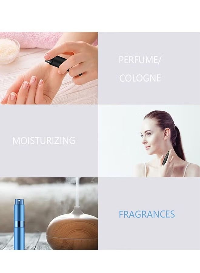 واي جيه 2 قطع مجموعة زجاجات عطور محمولة صغيرة قابلة لإعادة الملء 8 مللي، مع زجاجات مُذذِّب معدنية خارجية وزجاجية، وماصة نقل مرذاذ داخلية متحركة للضغط للموزع السائل (فضة، أزرق داكن) - Image 5