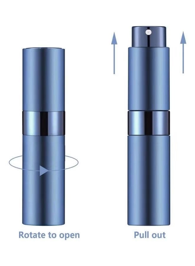 واي جيه 2 قطع مجموعة زجاجات عطور محمولة صغيرة قابلة لإعادة الملء 8 مللي، مع زجاجات مُذذِّب معدنية خارجية وزجاجية، وماصة نقل مرذاذ داخلية متحركة للضغط للموزع السائل (فضة، أزرق داكن) - Image 3