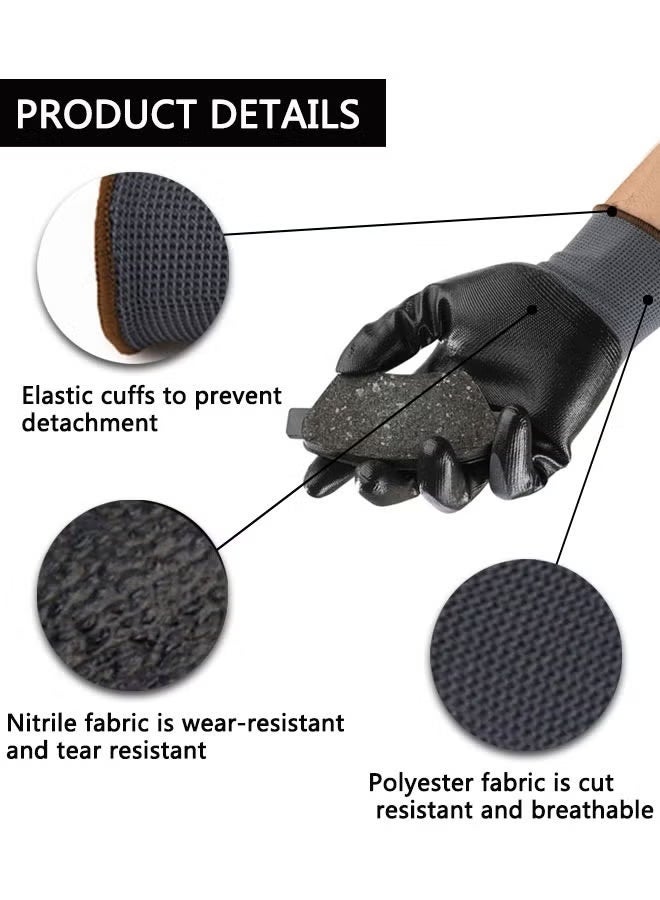 Safety Work Gloves 3 pairs, 48-128 MicroFoam Nitrile Coated, Gardening Gloves,Seamless Knit Polyester, Working Gloves with Grip For General Purpose, Construction, Yardwork, Medium - Image 3