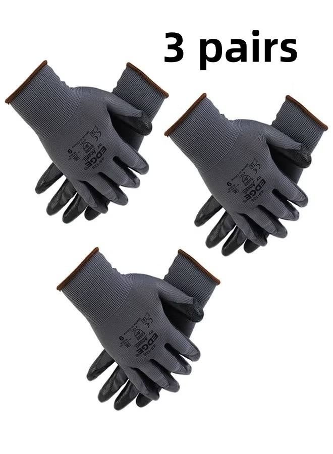 Safety Work Gloves 3 pairs, 48-128 MicroFoam Nitrile Coated, Gardening Gloves,Seamless Knit Polyester, Working Gloves with Grip For General Purpose, Construction, Yardwork, Medium - Image 1