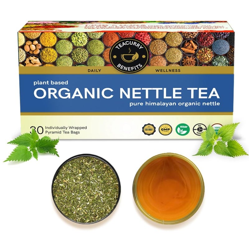TEACURRY Organic Nettle Tea (30 Tea Bags) - 100% Nettle Leaves For Hair, Skin | Dried Nettle Leaves | Natural Herbal Tea - Image 1