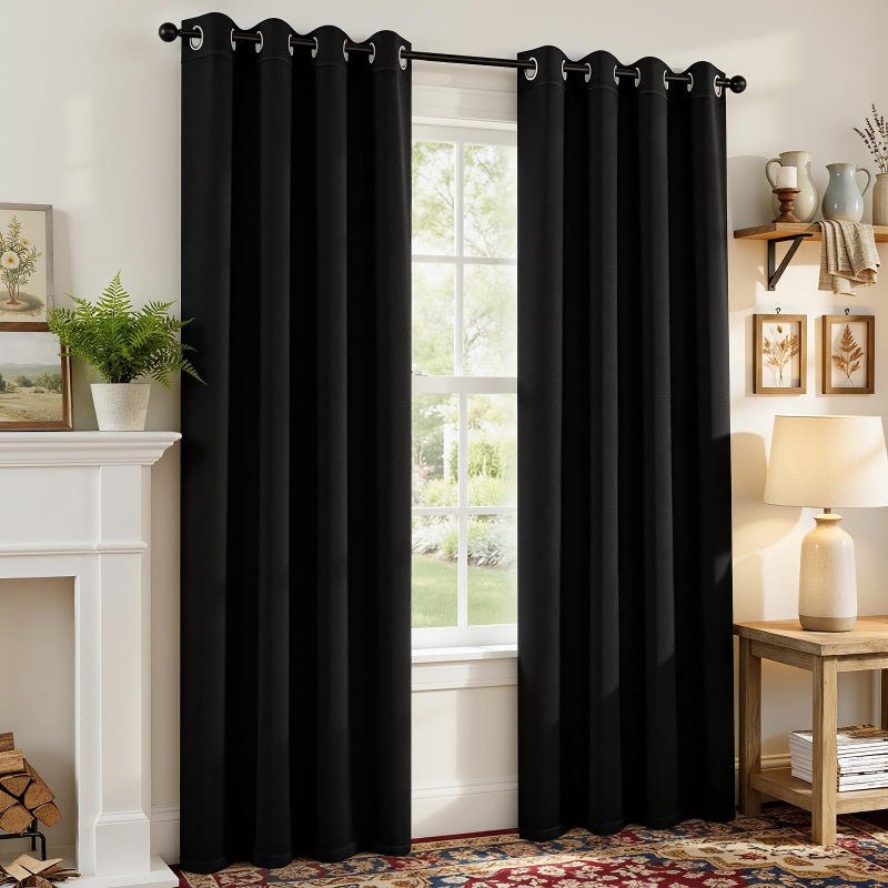 CUCRAF Black Blackout Curtains 84 inch Length 2 Panels Set, Room Darkening Drapes for Living Room Bedroom, Thermal Insulated Light Blocking Grommet Window Curtain (W52 x L84 Inch) - Image 1