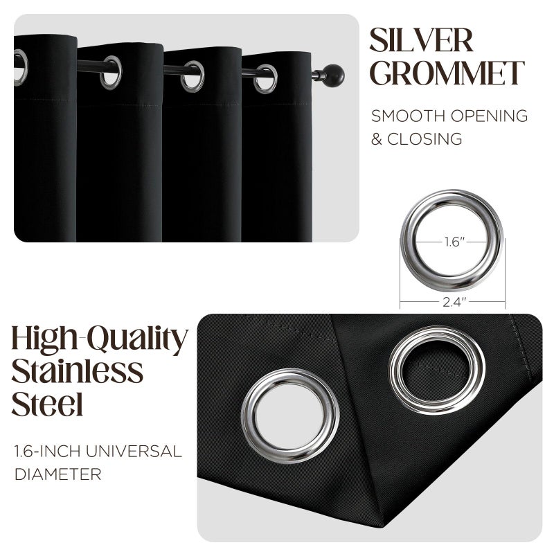 CUCRAF Black Blackout Curtains 84 inch Length 2 Panels Set, Room Darkening Drapes for Living Room Bedroom, Thermal Insulated Light Blocking Grommet Window Curtain (W52 x L84 Inch) - Image 2