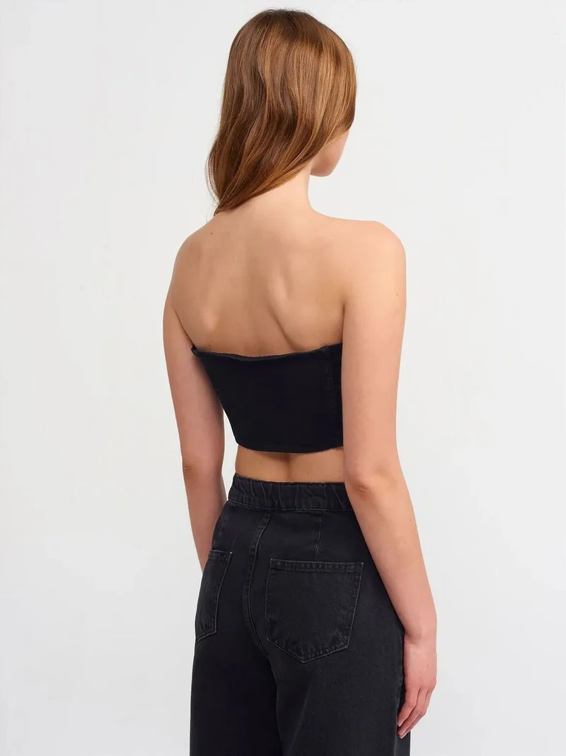 Dilvin DILVIN Fitted Strapless Denim Crop Top