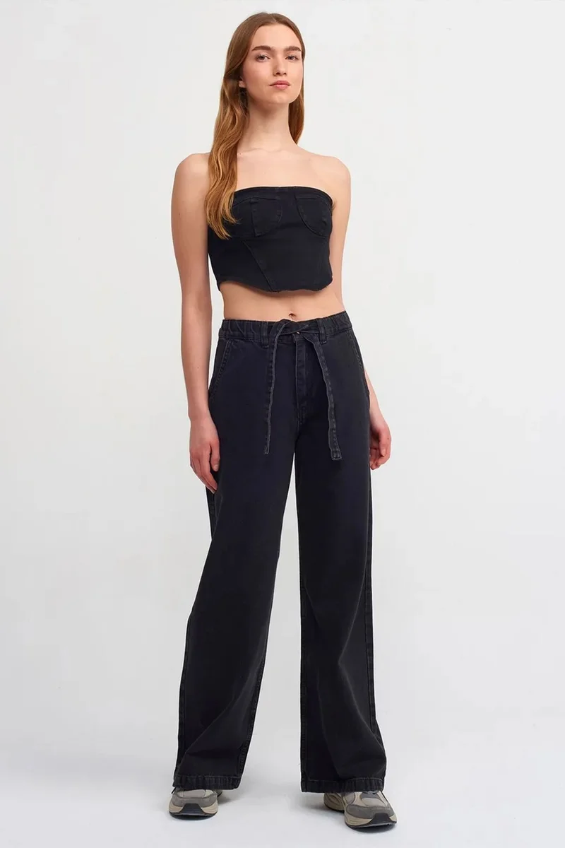 Dilvin Black DILVIN Fitted Strapless Denim Crop Top for Women | Best Price UAE