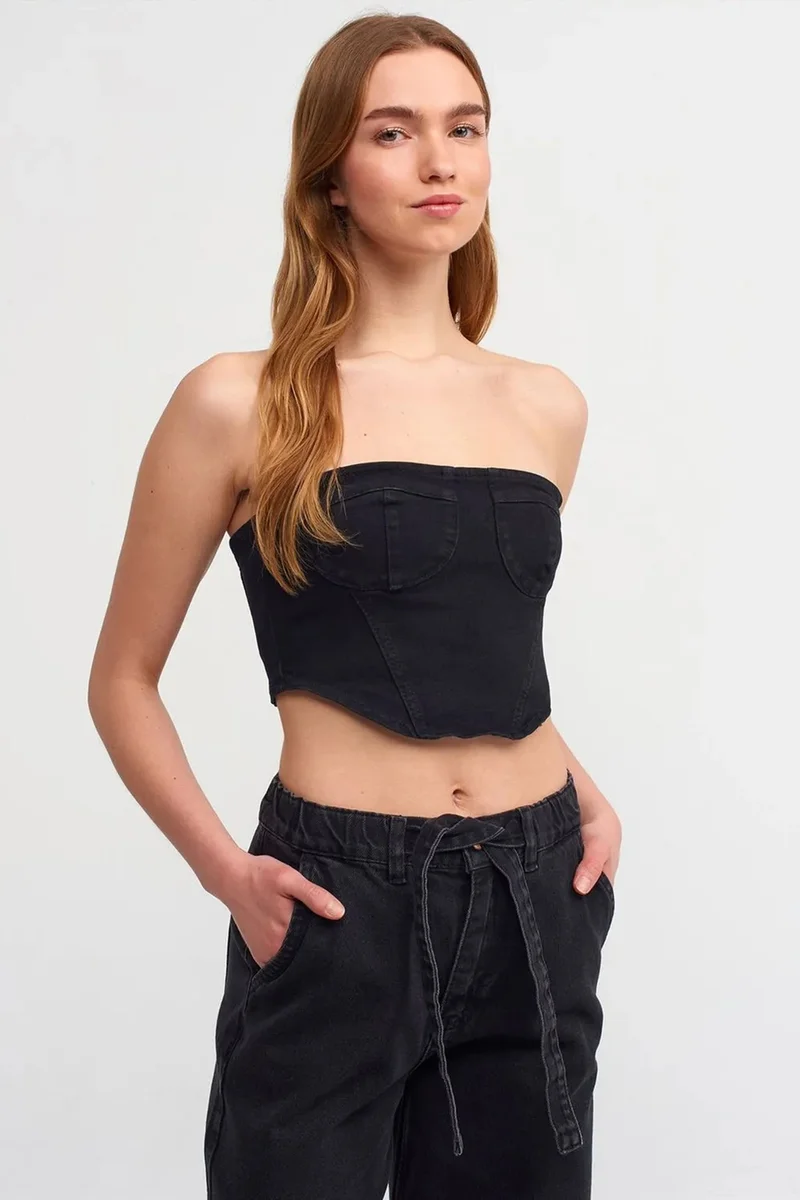 DILVIN Fitted Strapless Denim Crop Top