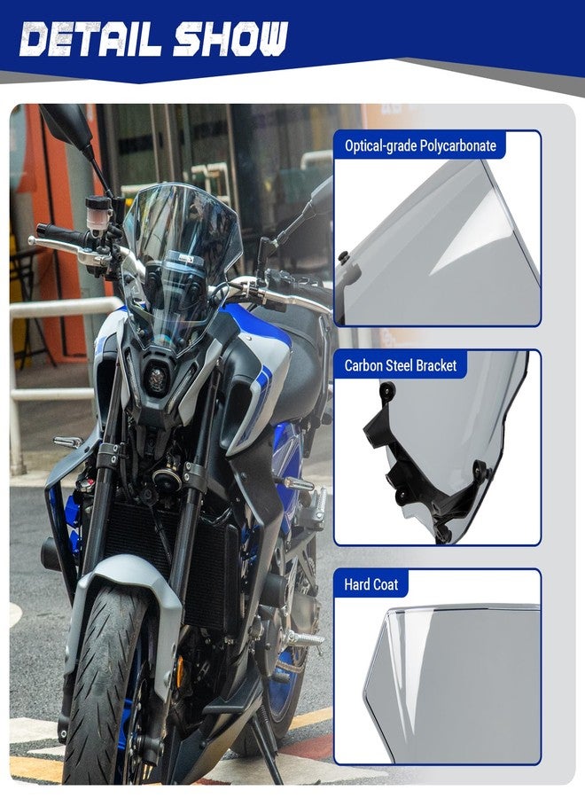 Lorababer Motorcycle Windshield Spoiler Windscreen Air Flow Wind Deflector Compatible with Y-amaha MT09 MT 09 MT-09 2021 2022 21 22 Front Flyscreen Fairing Protector w Mounting Bracket (Light Smoke) - Image 3