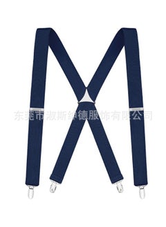 Adjustable X-Back Leather Suspenders for Men Navy color