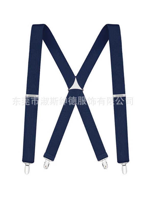 Generic - Adjustable X-Back Leather Suspenders for Men Navy color - Image 1