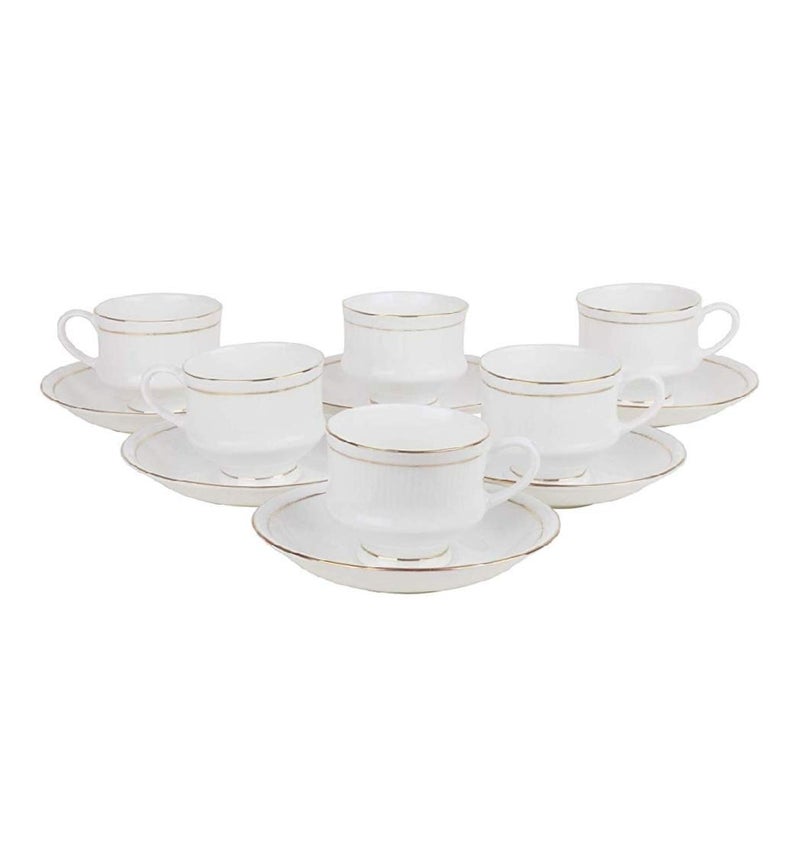 Home-Cart Bone China Coffee Mug Tea Cup and Saucer Set, Size - 170ml, 12-Pieces (Color-White & Gold) - Image 1
