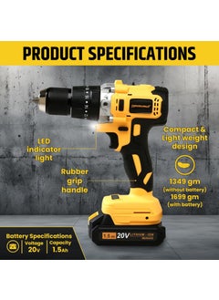 Tomahawk TOMAHAWK T3626 Brushless Cordless Impact Drill Driver Machine 13MM Chuck Multipurpose Hight Torque Drill Dual Speed Power Drill with Battery Charger Cordless Drill with 3 Operation Modes  - Image 5