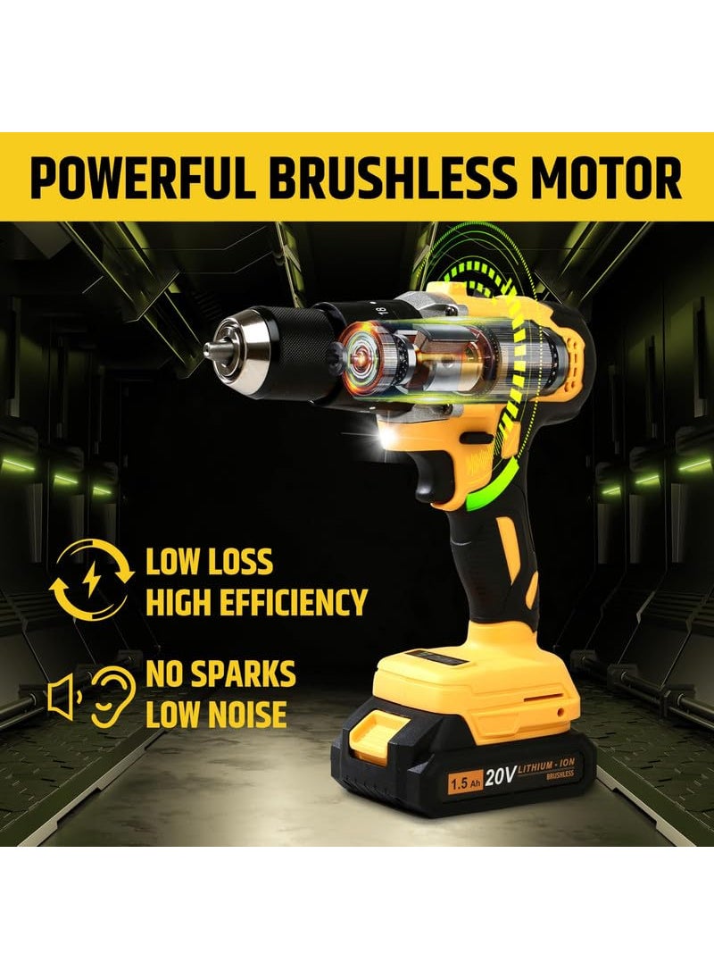 Tomahawk - TOMAHAWK T3626 Brushless Cordless Impact Drill Driver Machine 13MM Chuck Multipurpose Hight Torque Drill Dual Speed Power Drill with Battery Charger Cordless Drill with 3 Operation Modes - Image 1
