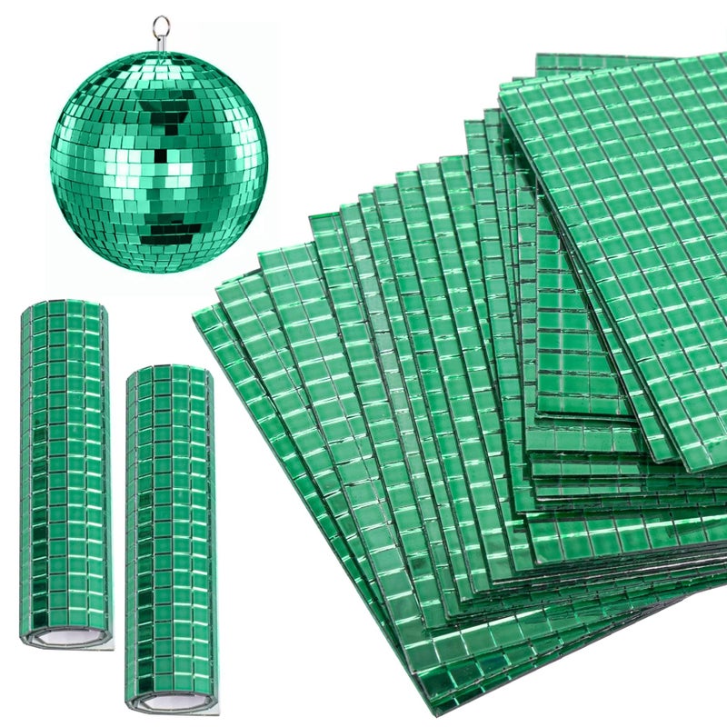 AUEAR 18 Pack Self Adhesive Glass Mirror Mosaic Wall Tiles Sheet Sticker Disco Ball for DIY Craft Green - Image 2