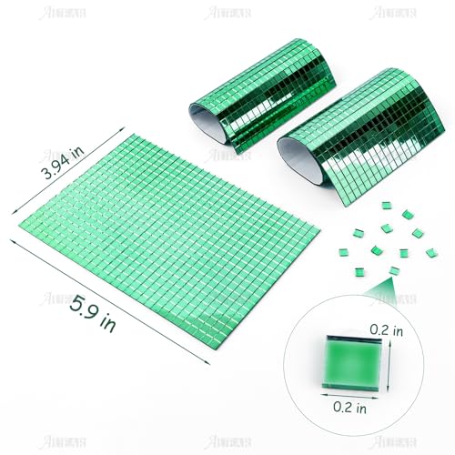 AUEAR 18 Pack Self Adhesive Glass Mirror Mosaic Wall Tiles Sheet Sticker Disco Ball for DIY Craft Green - Image 3