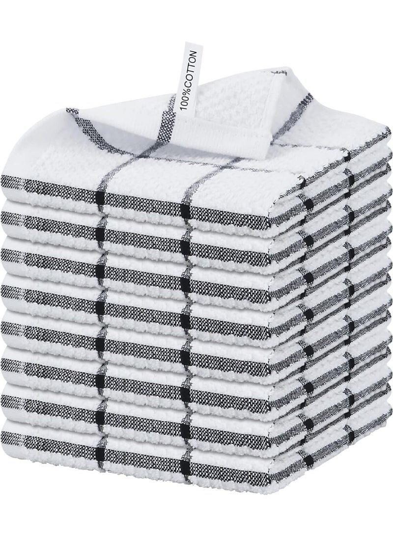 Arabest 8 Pack Kitchen Dish Rags,100% Cotton Dish Cloths for Washing Dishes,Quick Drying Kitchen Towels,12x12 Inches,Black Plaid - Image 1